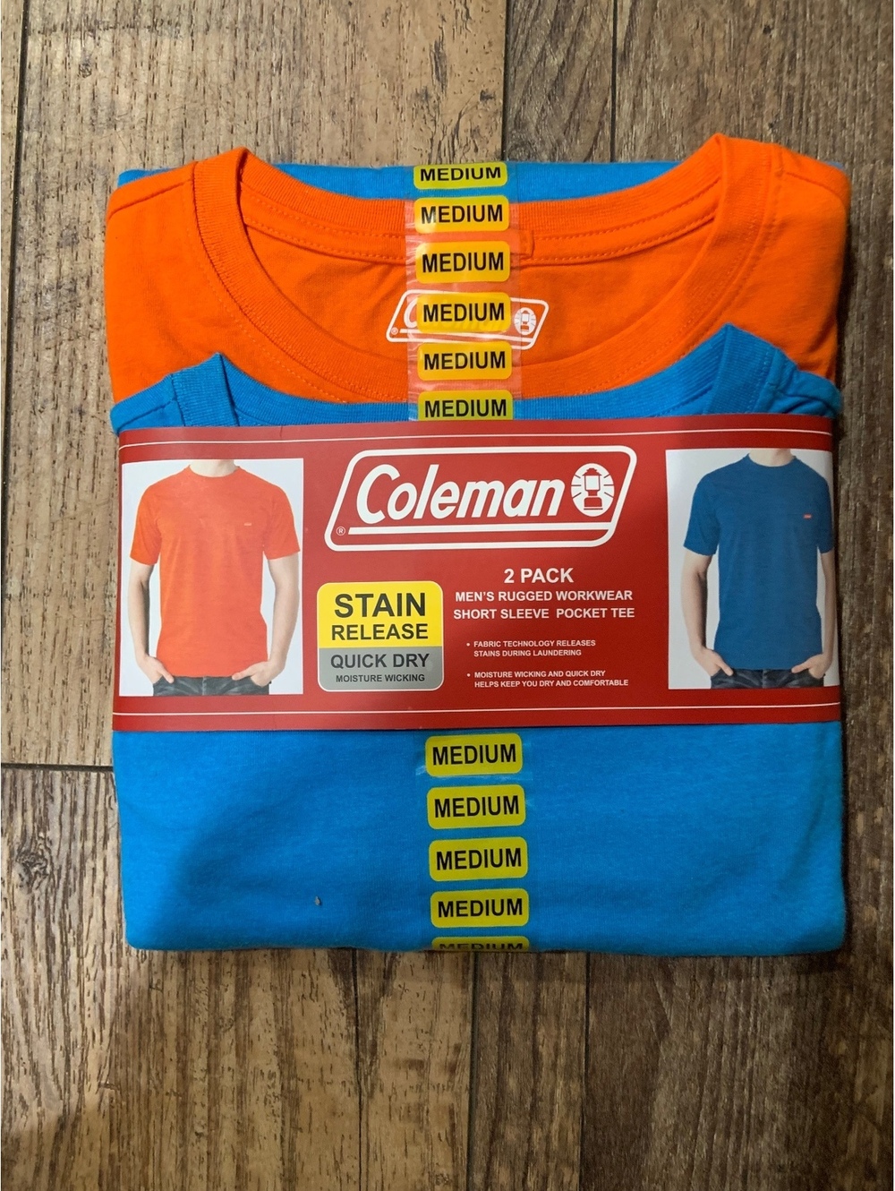 Coleman Men's 2-Pack Crew Neck Pocket T-Shirts Blue Orange Medium